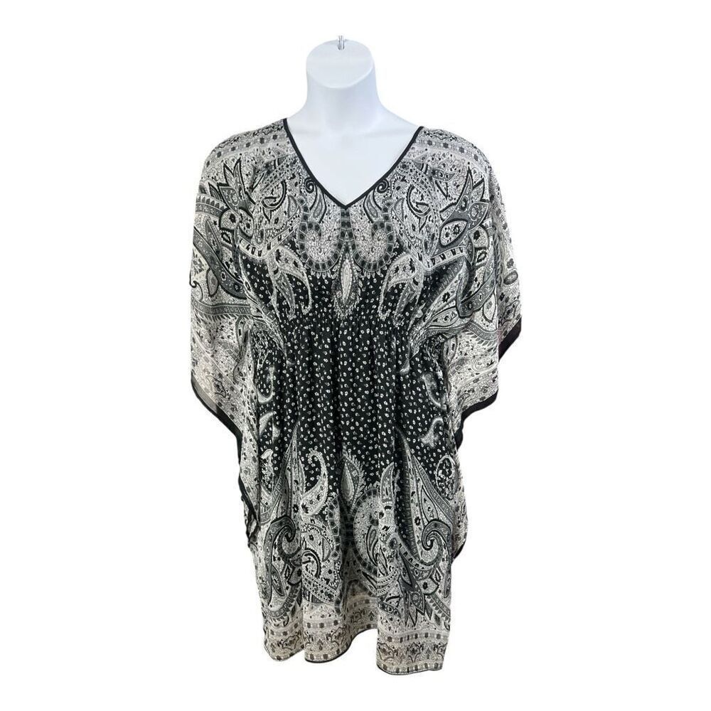Speed Control New York 1970's Inspired Black Paisley Boho Kaftan Dress Plus 1X